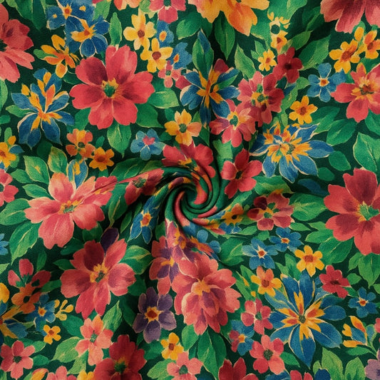 Tropical Garden Bloom Cotton Fabric – Multicolor Floral On Black 40” Wide