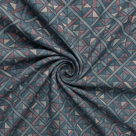 Geometric Mosaic Cotton Fabric – Teal, Mauve & Ivory | 53” Wide